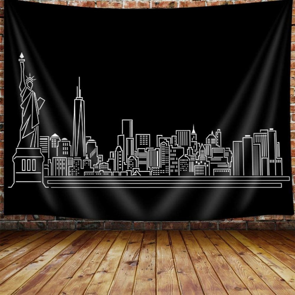 Black White New York City Statue of Liberty Skyline Cityscape NYC Decor Tapestry - Picture 4 of 5